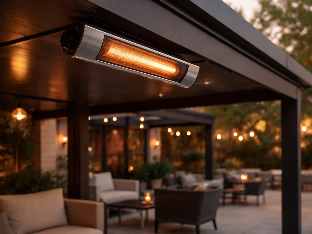 Bromic Platinum Smart-Heat electric patio heater mounted on a premium outdoor patio ceiling
